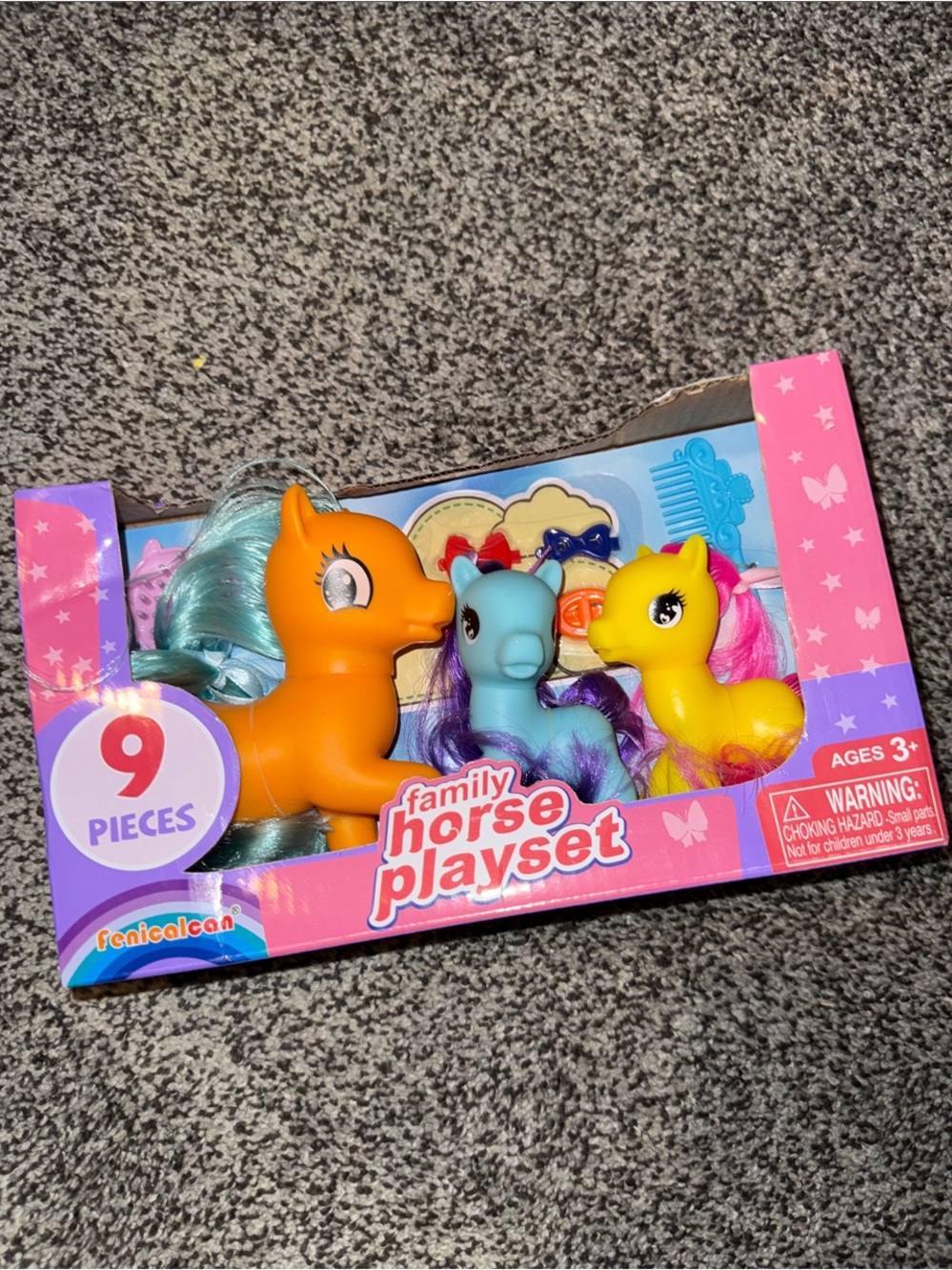 Family Horse Playset - Orange, Blue & Yellow Pony Set